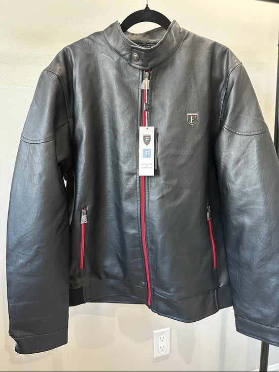 Other - Ferrari Collection Black Leather Jacket with Red Trim - Logo